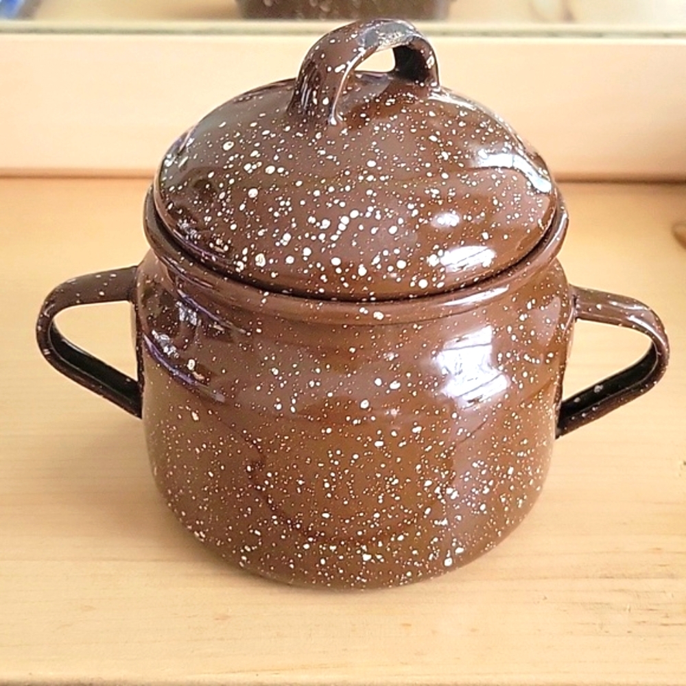 Brown Speckled Enamelware Sugar Bowl